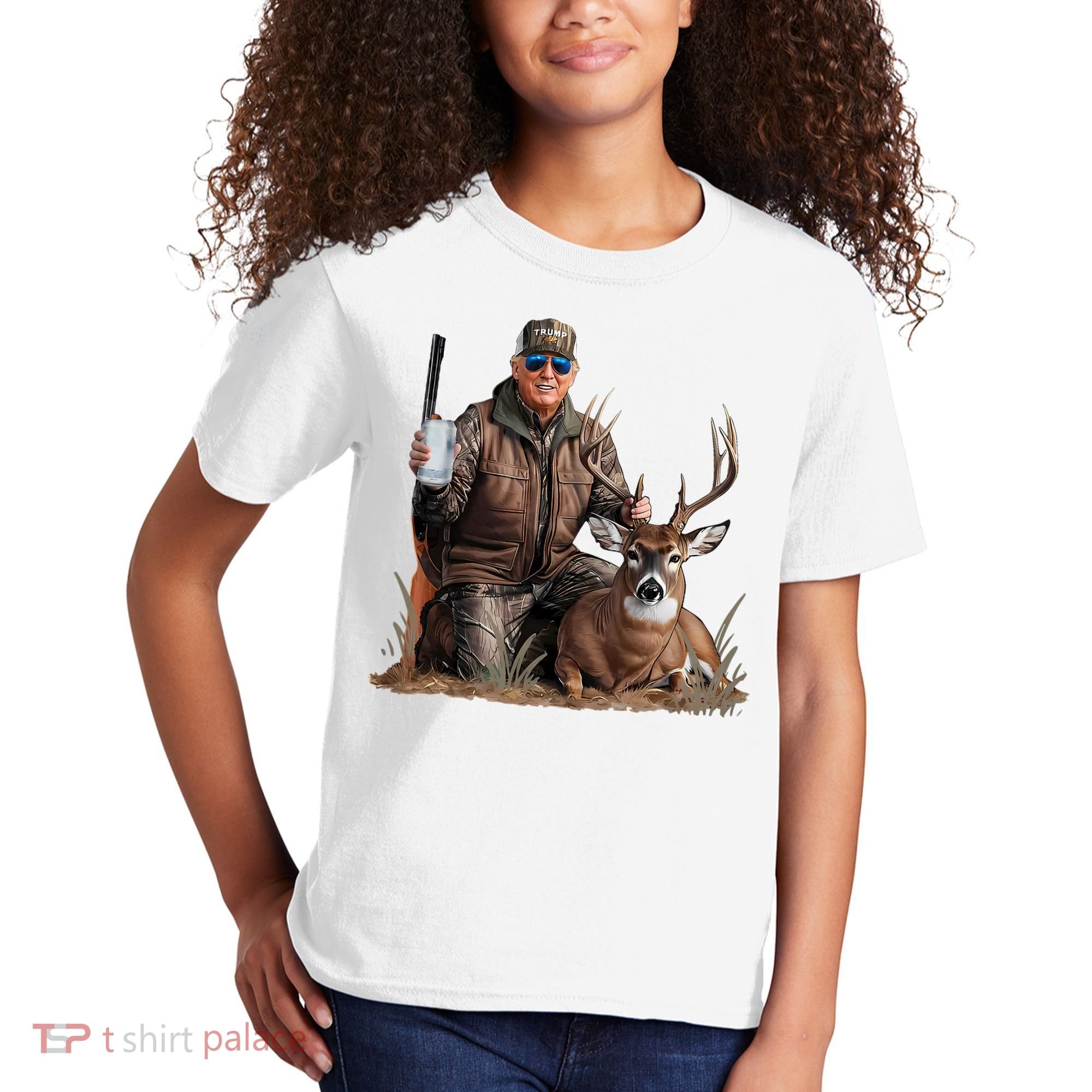 Trump Deer Hunting Donald Trump Old School Camouflage Kids T-Shirt
