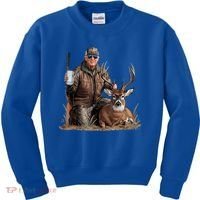 Trump Deer Hunting Donald Trump Old School Camouflage Kids Sweatshirt thumb 0