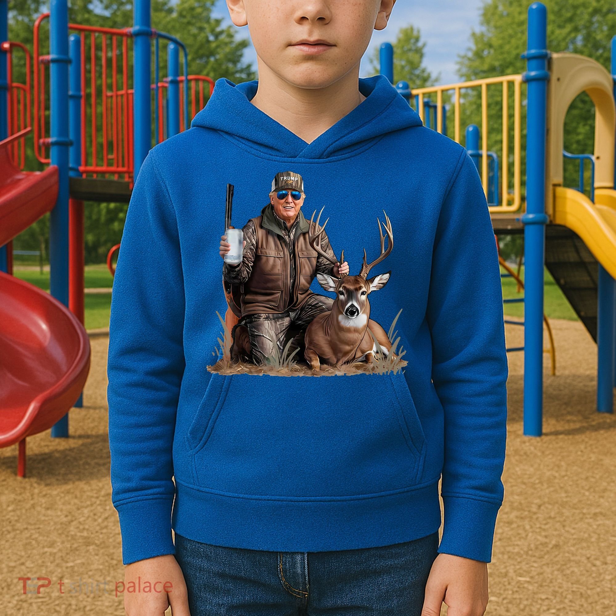 Trump Deer Hunting Donald Trump Old School Camouflage Kids Hoodie