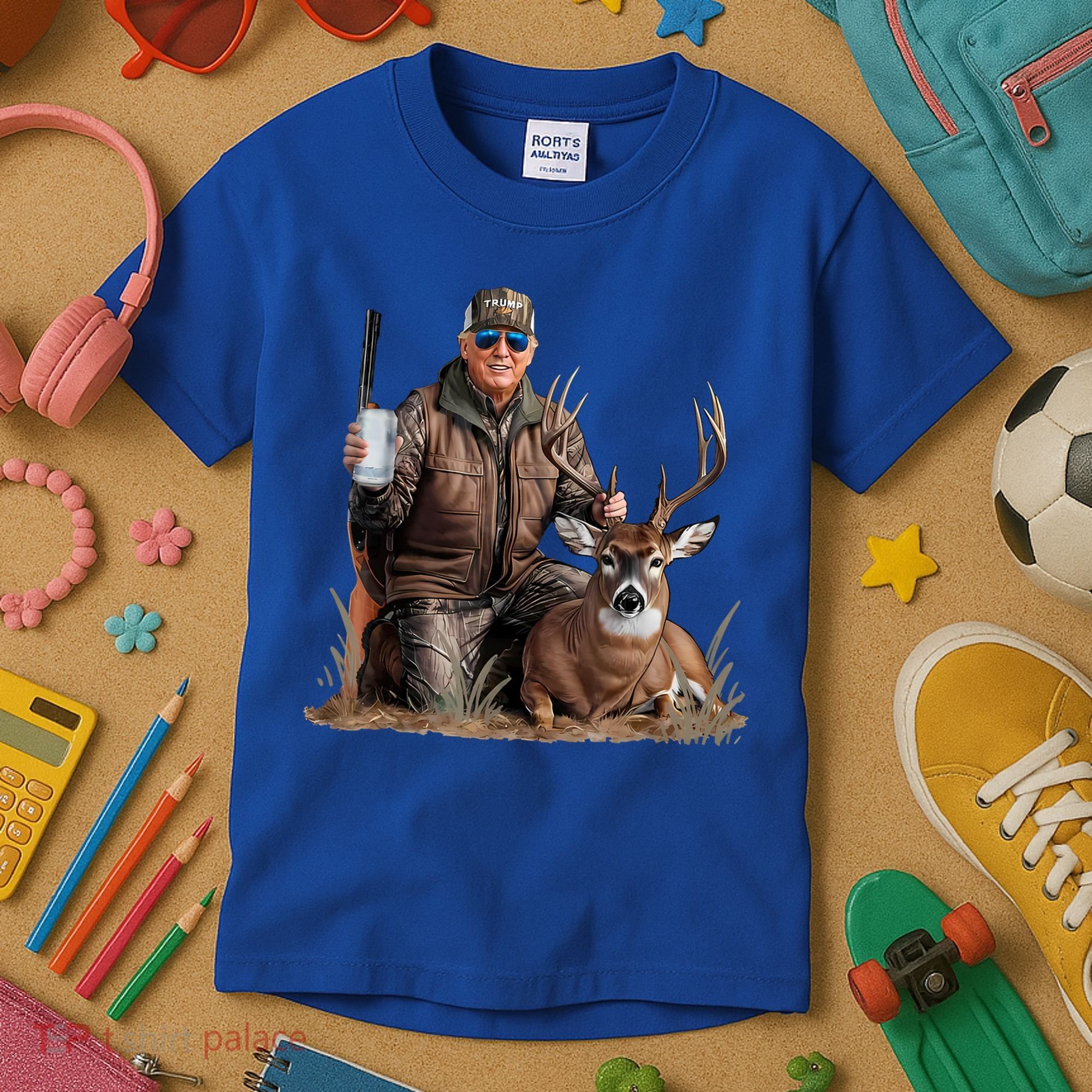 Trump Deer Hunting Donald Trump Old School Camouflage Kids T-Shirt