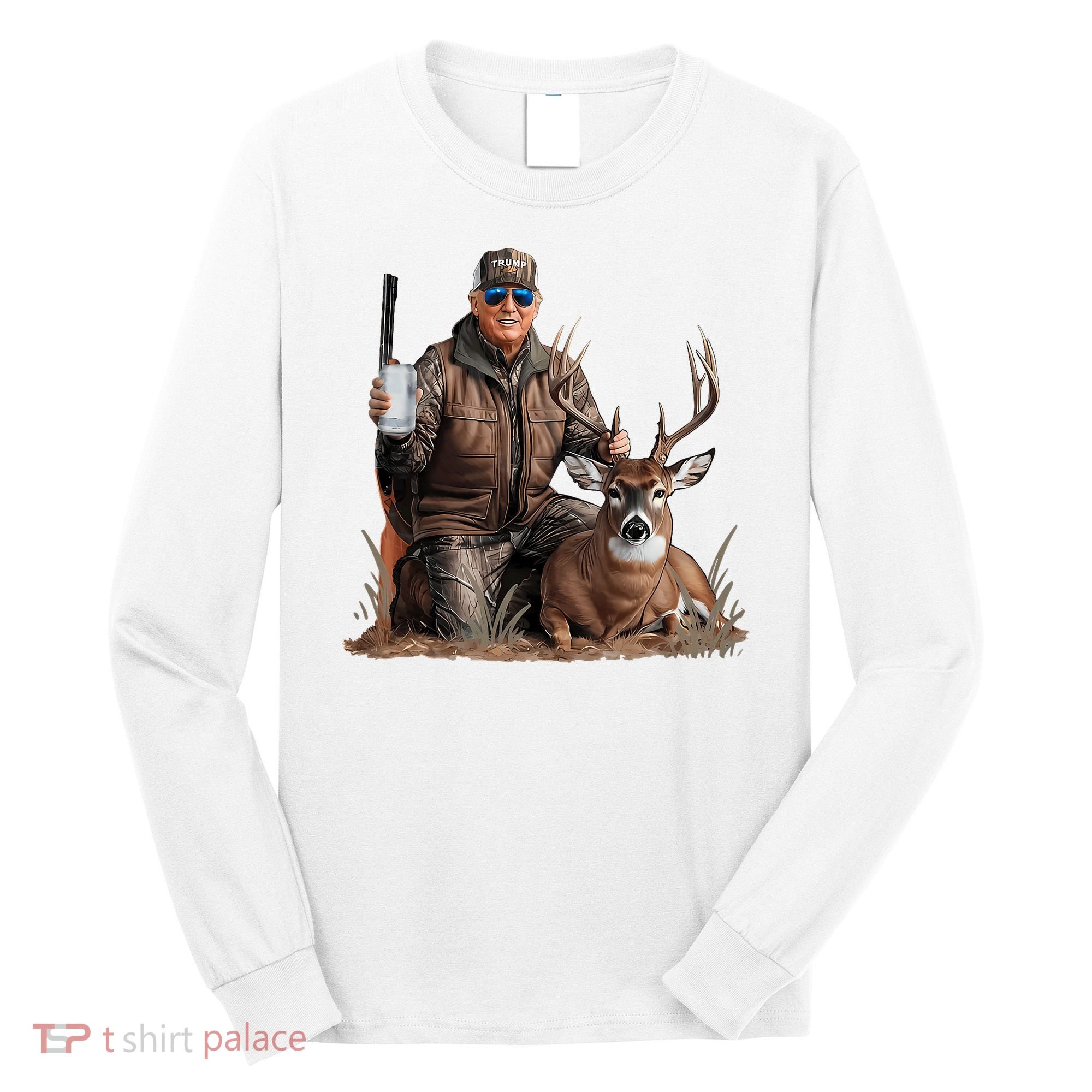 Trump Deer Hunting Donald Trump Old School Camouflage Long Sleeve Shirt