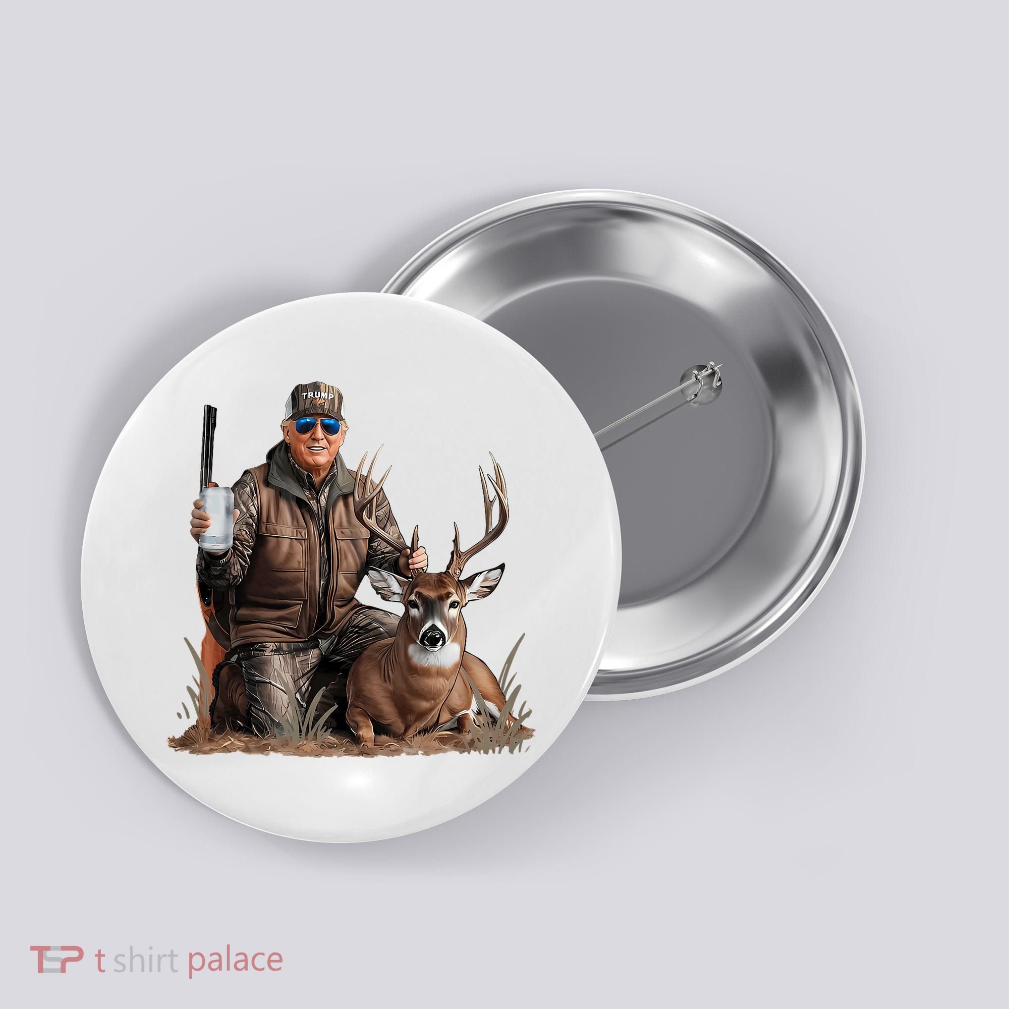 Trump Deer Hunting Donald Trump Old School Camouflage Button