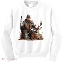 Trump Deer Hunting Donald Trump Old School Camouflage Kids Sweatshirt thumb 0