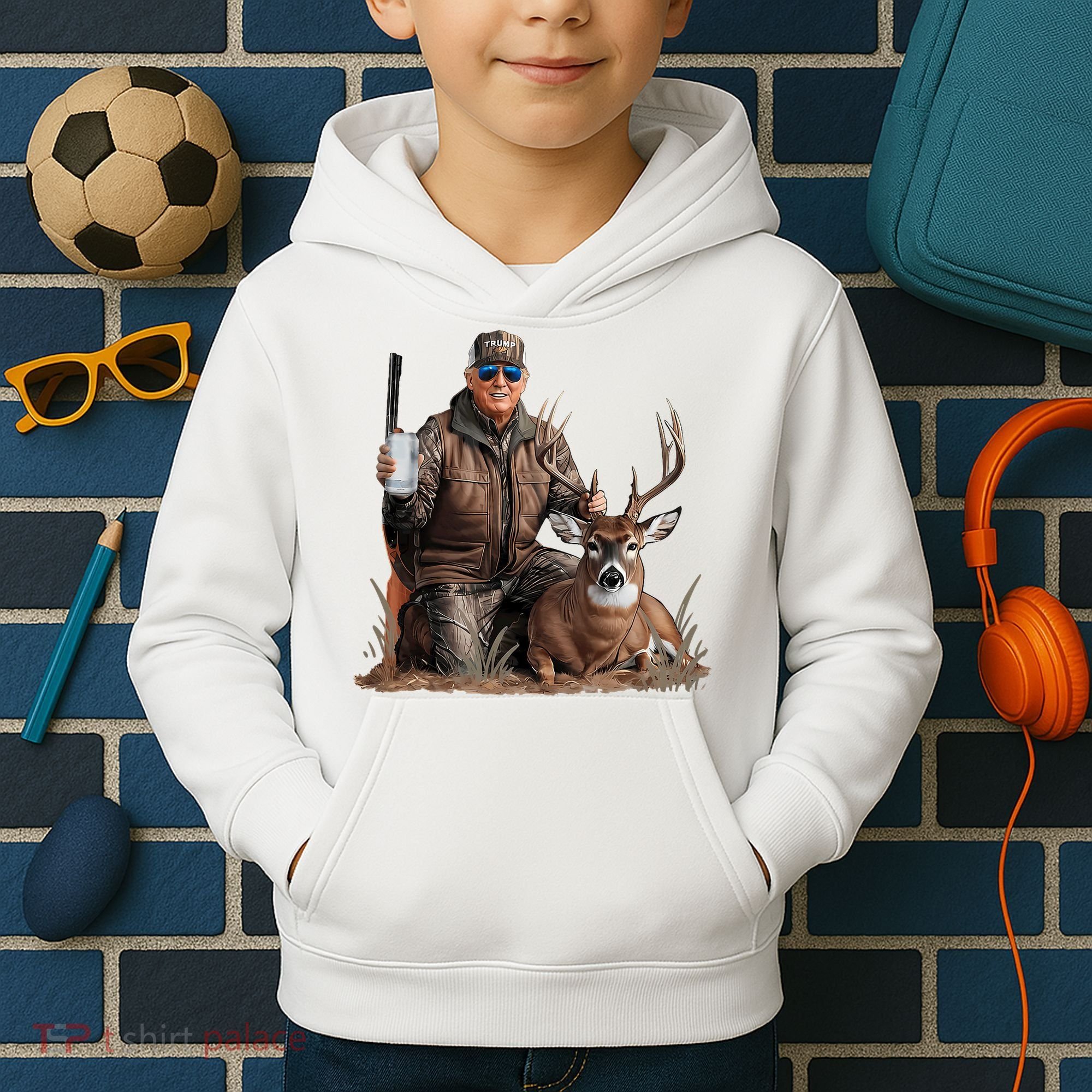 Trump Deer Hunting Donald Trump Old School Camouflage Kids Hoodie
