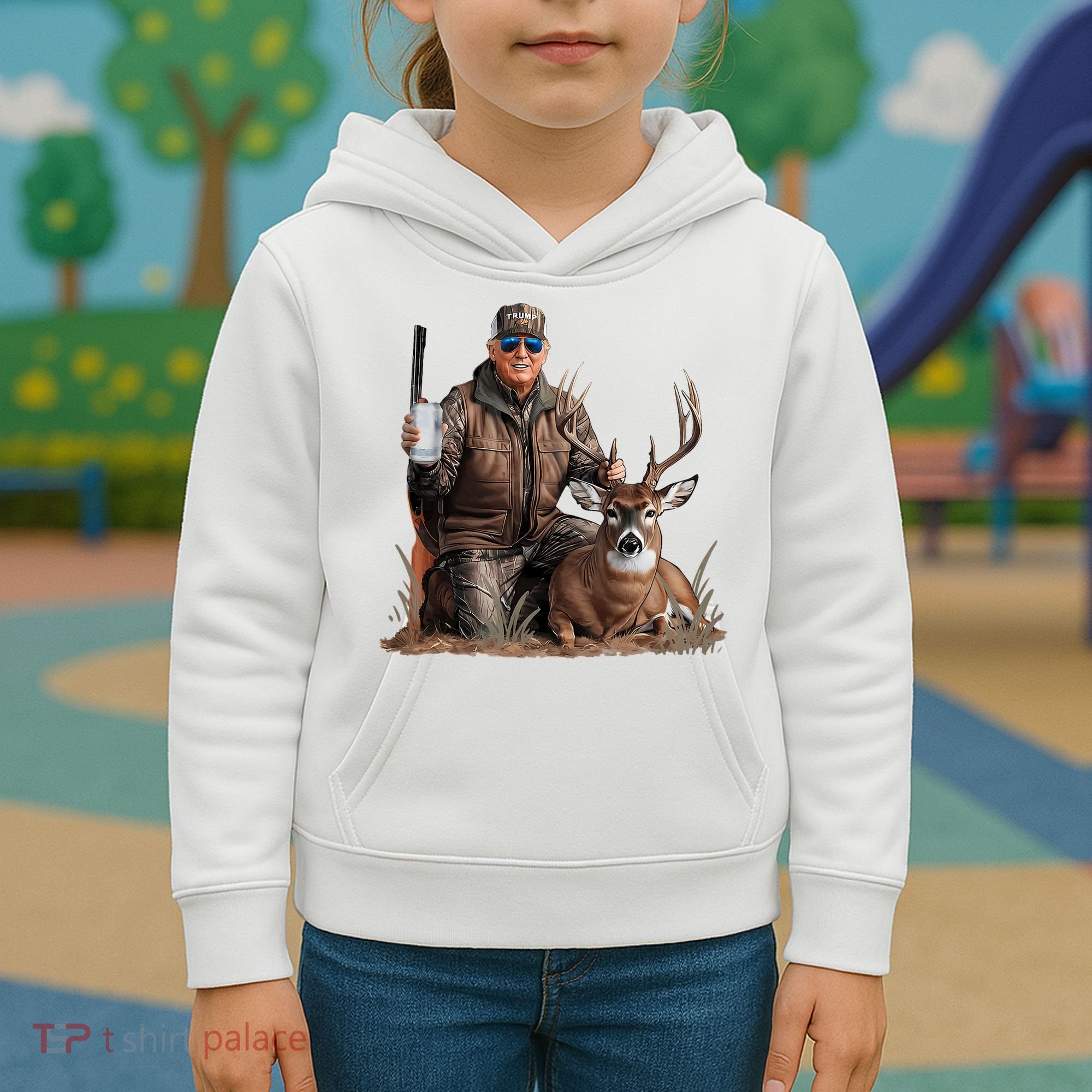 Trump Deer Hunting Donald Trump Old School Camouflage Kids Hoodie