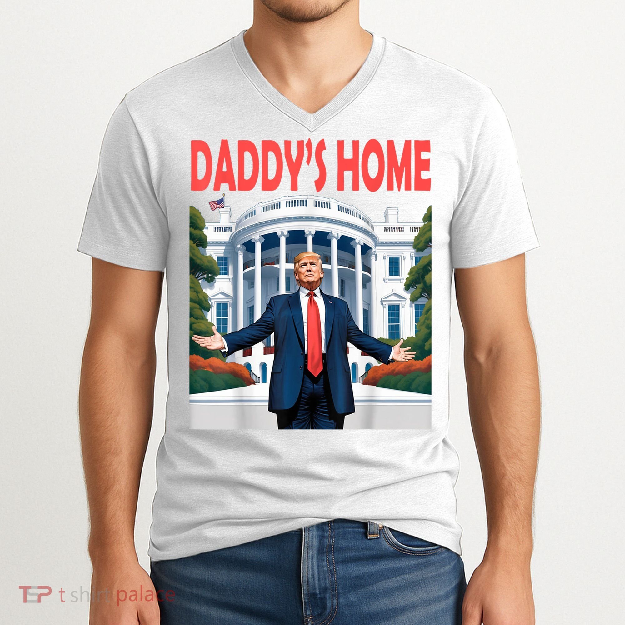 Trump Daddys Home White House V-Neck T-Shirt