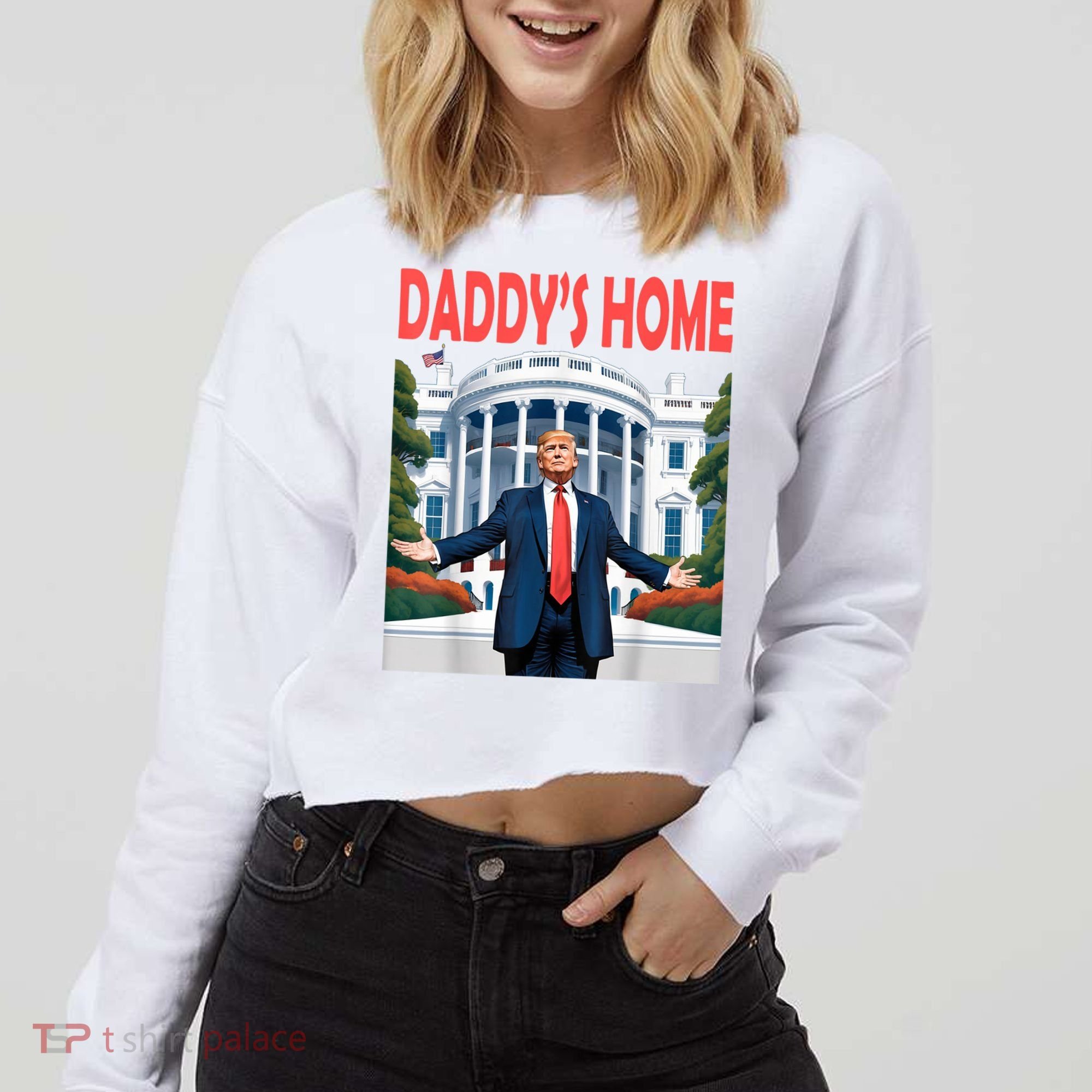 Trump Daddys Home White House Cropped Pullover Crew