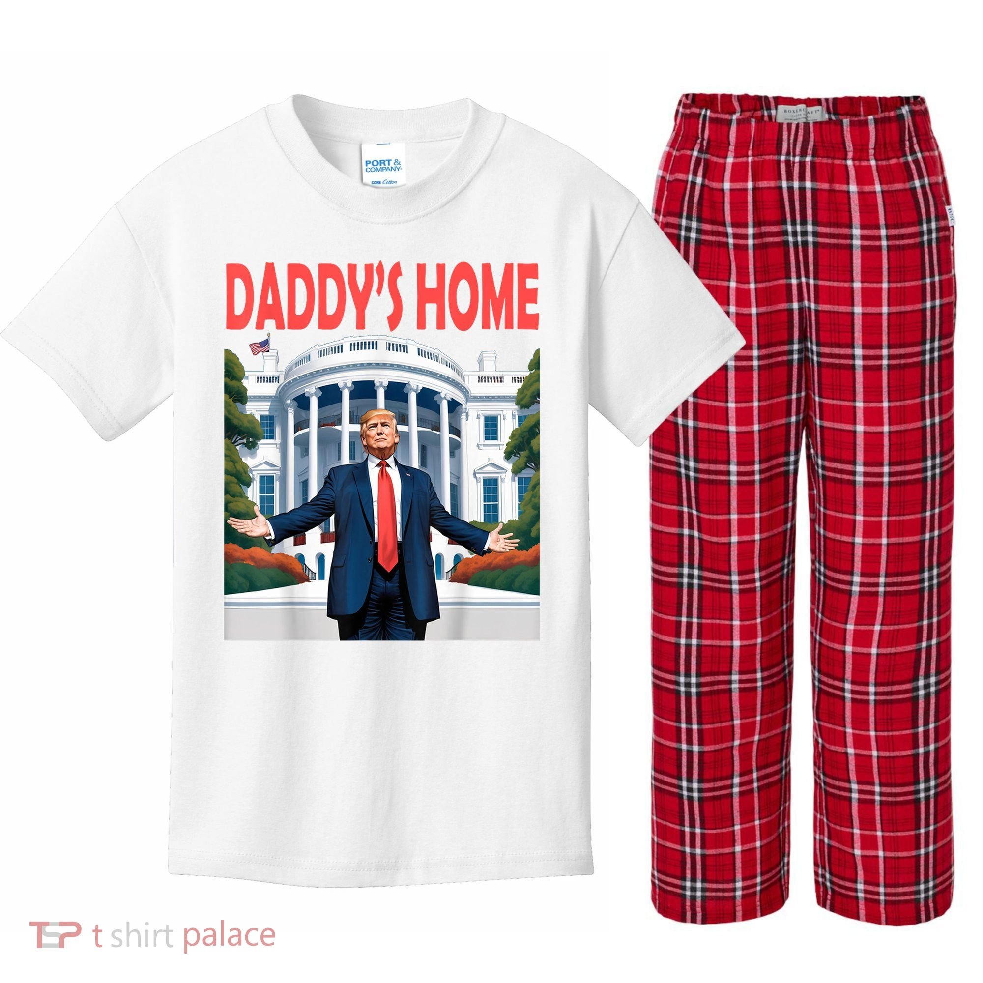 Trump Daddys Home White House Kids Plaid Pajama Set