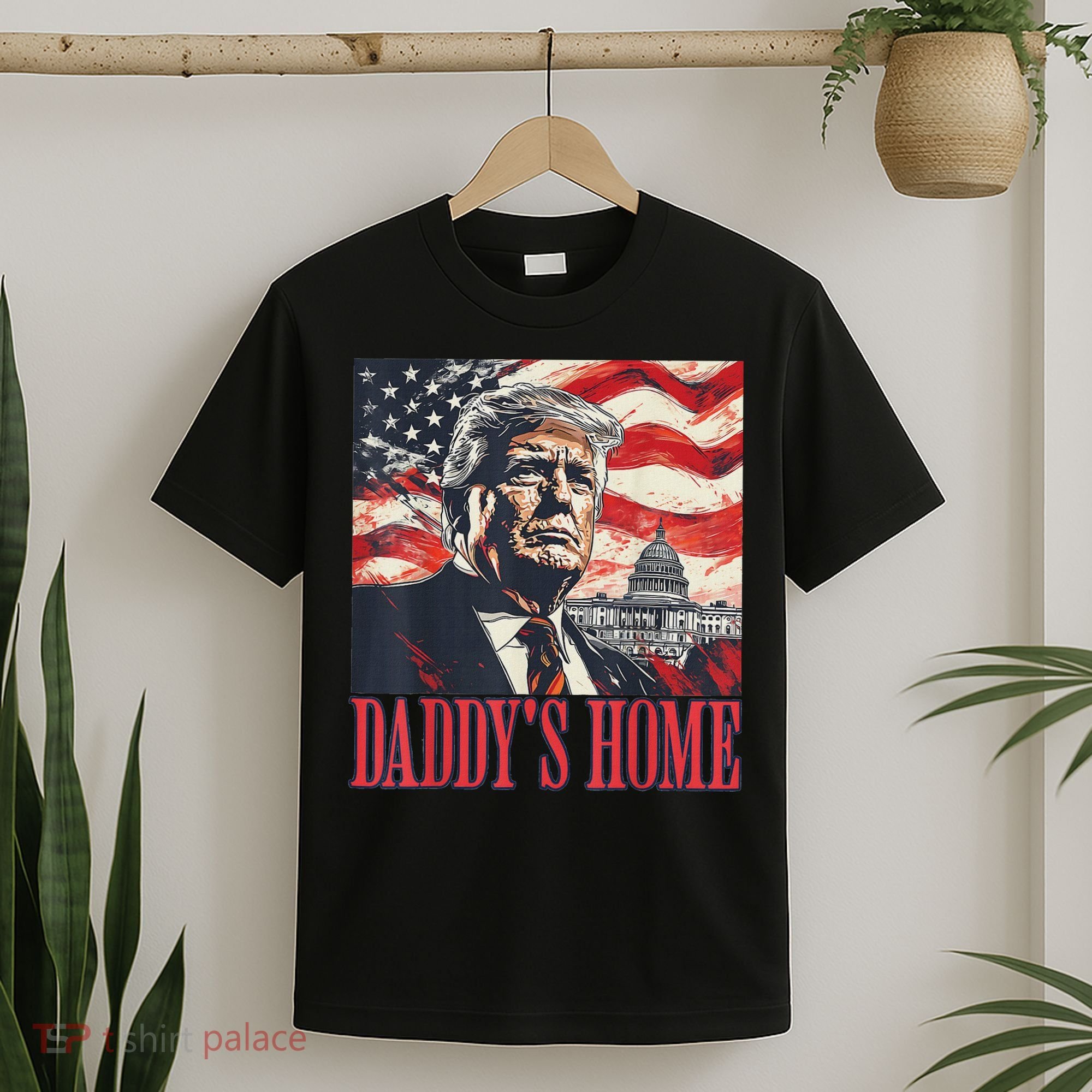 Trump Daddys Home White House Usa American Flag Vintage T-Shirt