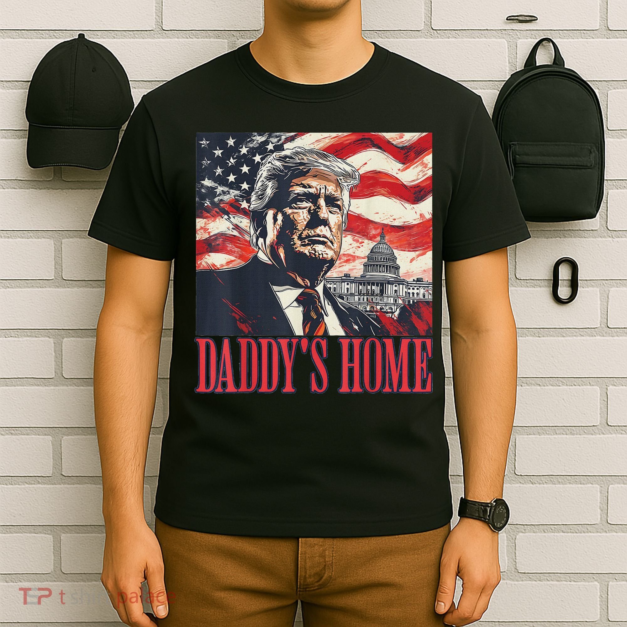 Trump Daddys Home White House Usa American Flag Vintage T-Shirt