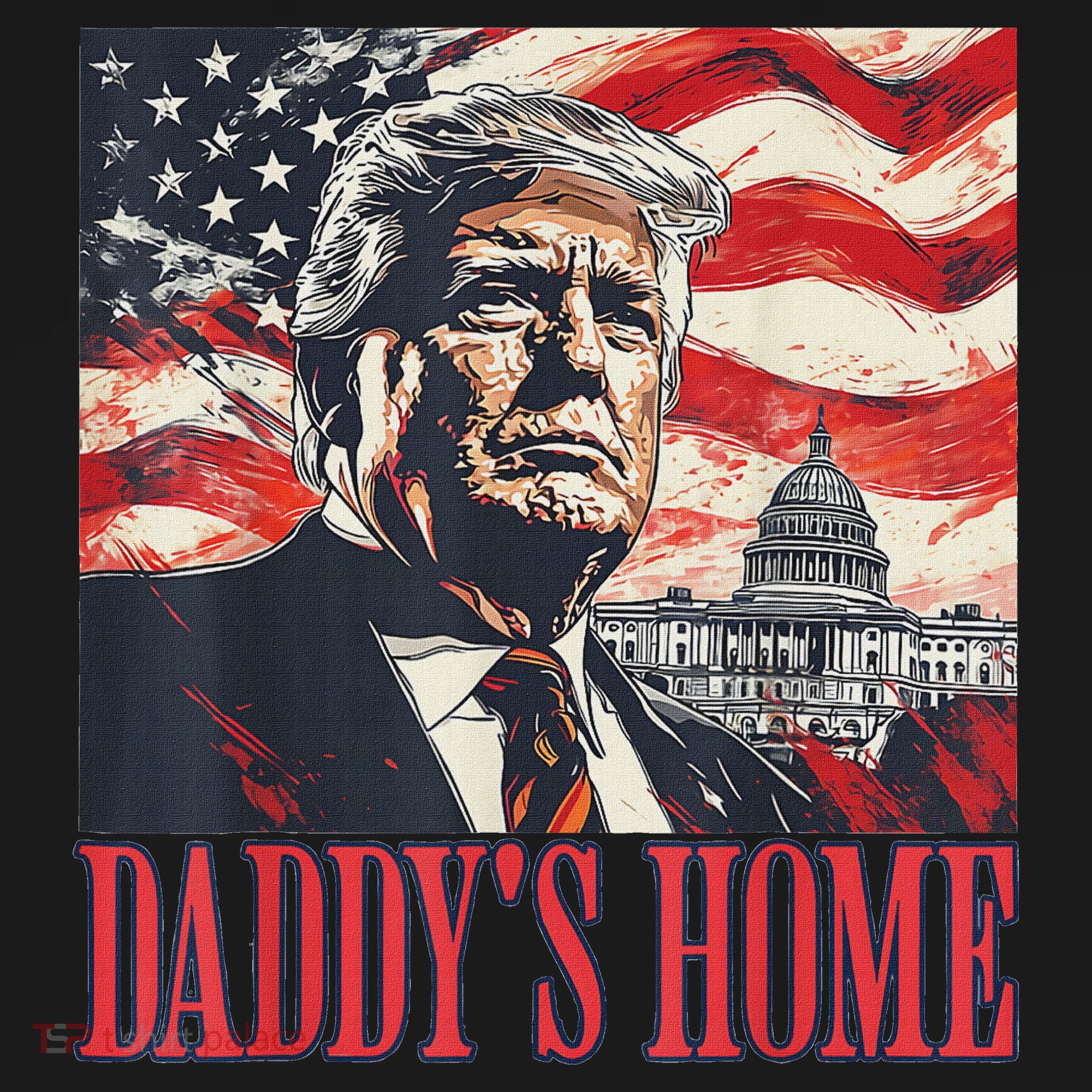 Trump Daddys Home White House Usa American Flag Vintage T-Shirt