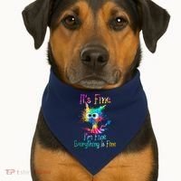 Tie Dye It's Fine I'm Fine Everything Is Fine Funny Cat USA-Made Doggie Bandana thumb 1