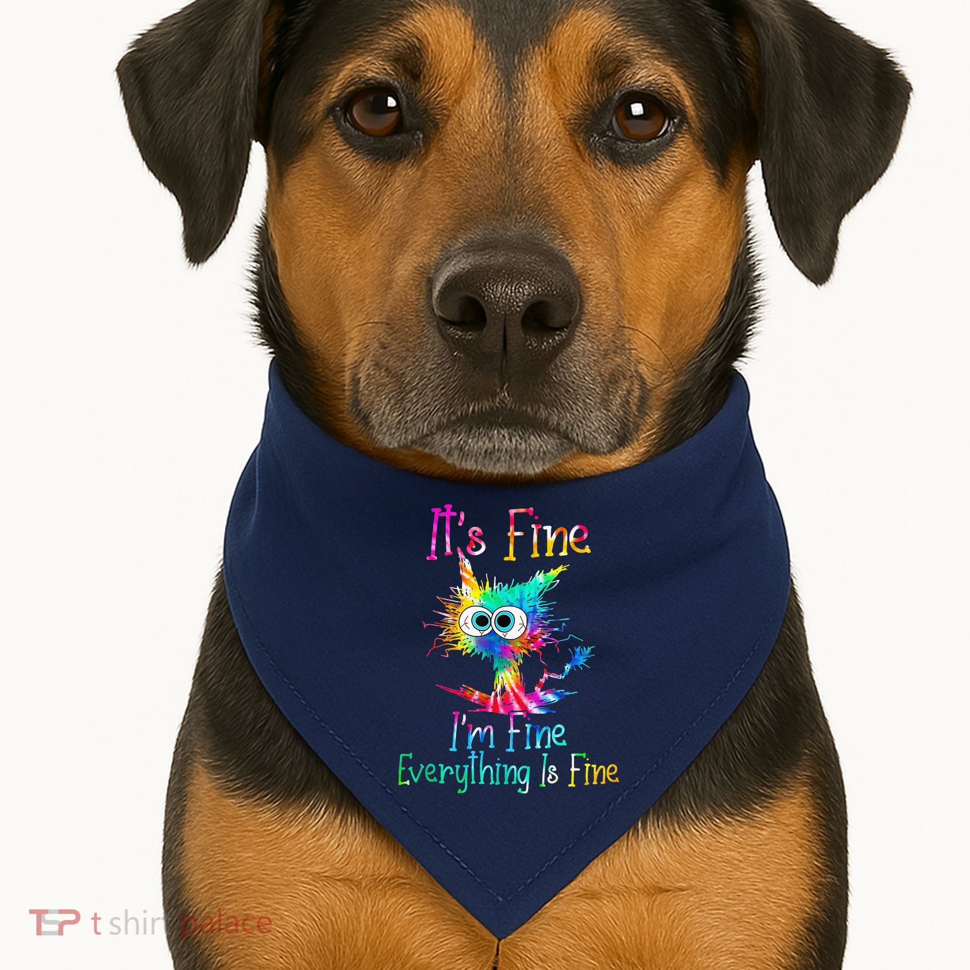 Tie Dye It's Fine I'm Fine Everything Is Fine Funny Cat USA-Made Doggie Bandana