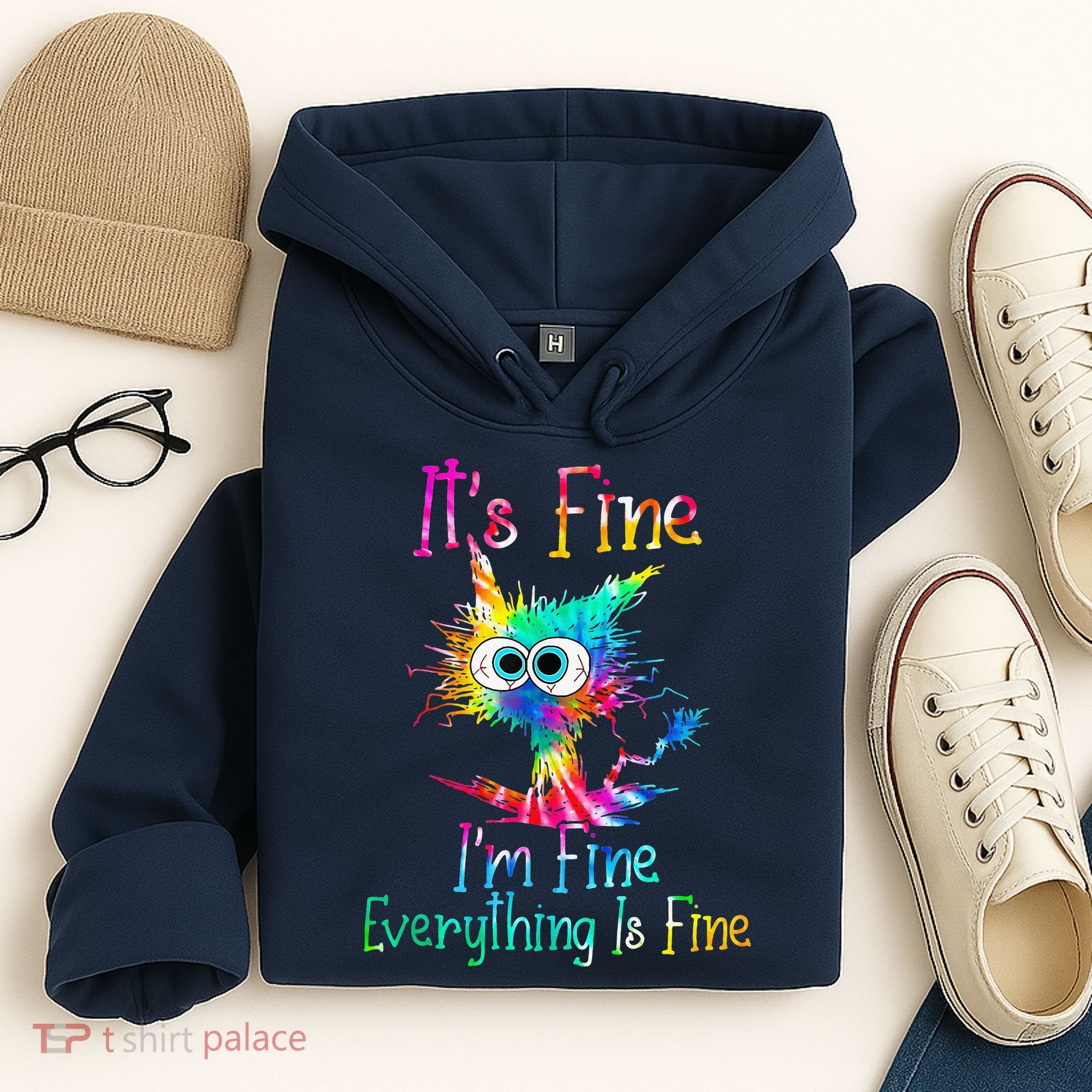 Tie Dye It's Fine I'm Fine Everything Is Fine Funny Cat Hoodie