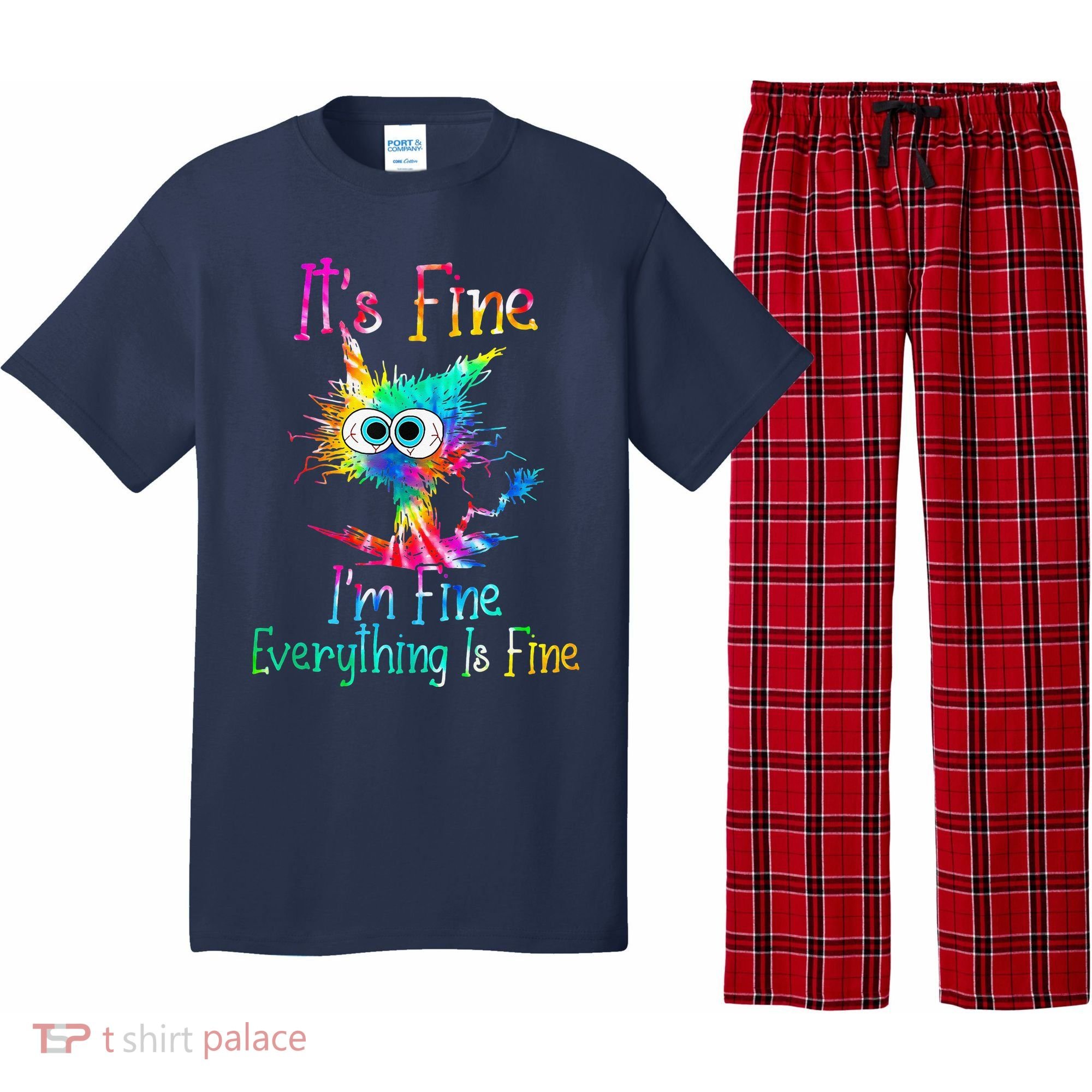 Tie Dye It's Fine I'm Fine Everything Is Fine Funny Cat Pajama Set