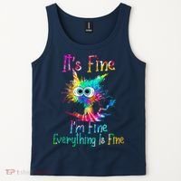 Tie Dye It's Fine I'm Fine Everything Is Fine Funny Cat Tank Top thumb 2