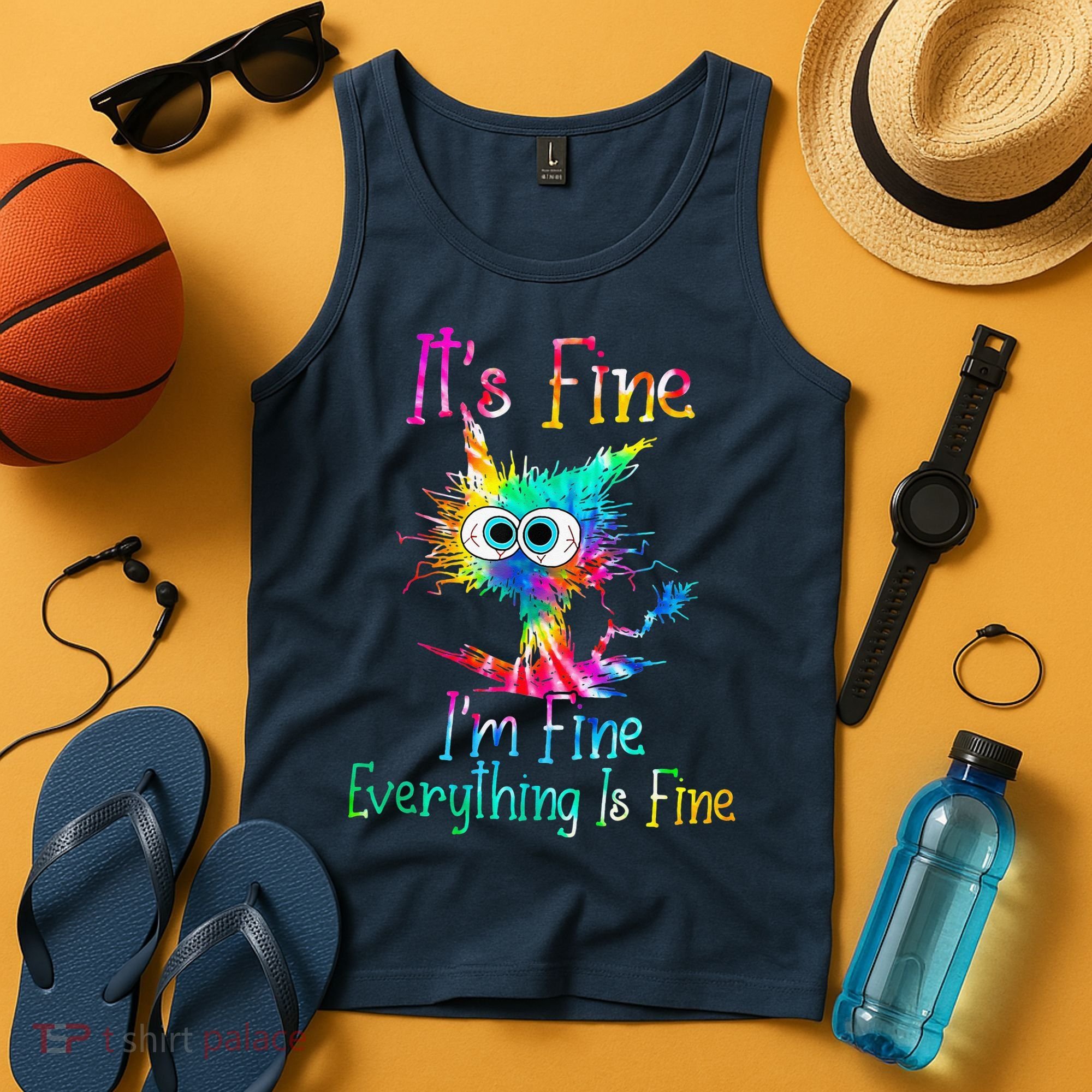 Tie Dye It's Fine I'm Fine Everything Is Fine Funny Cat Tank Top