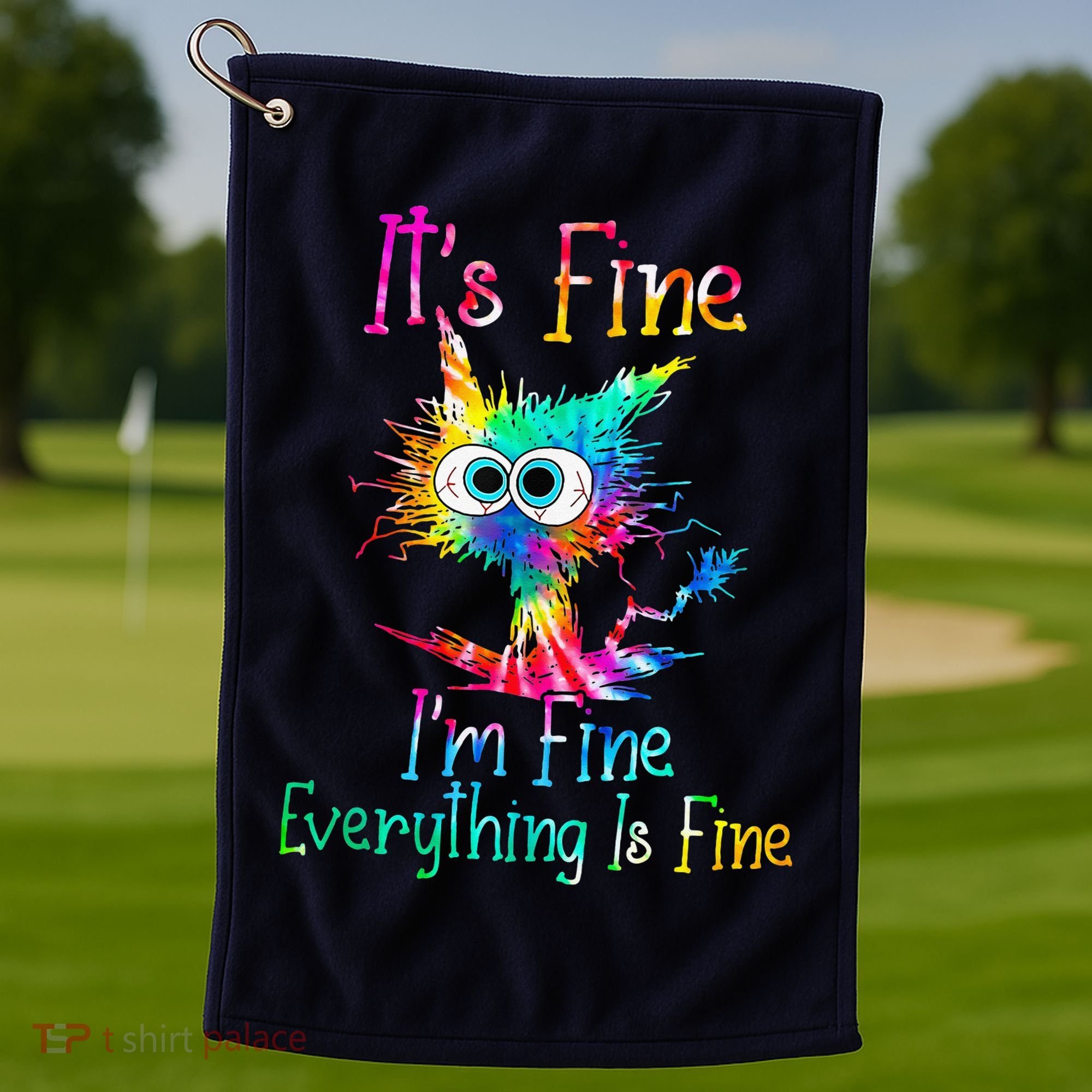 Tie Dye It's Fine I'm Fine Everything Is Fine Funny Cat Golf Towel