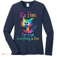 Tie Dye It's Fine I'm Fine Everything Is Fine Funny Cat Women's Long Sleeve Shirt thumb 0