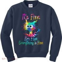 Tie Dye It's Fine I'm Fine Everything Is Fine Funny Cat Kids Sweatshirt thumb 0