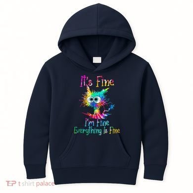 Tie Dye It's Fine I'm Fine Everything Is Fine Funny Cat Kids Hoodie
