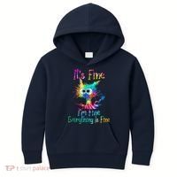 Tie Dye It's Fine I'm Fine Everything Is Fine Funny Cat Kids Hoodie thumb 0