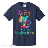 Tie Dye It's Fine I'm Fine Everything Is Fine Funny Cat Kids T-Shirt thumb 0