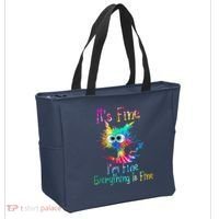 Tie Dye It's Fine I'm Fine Everything Is Fine Funny Cat Tote Bag thumb 2