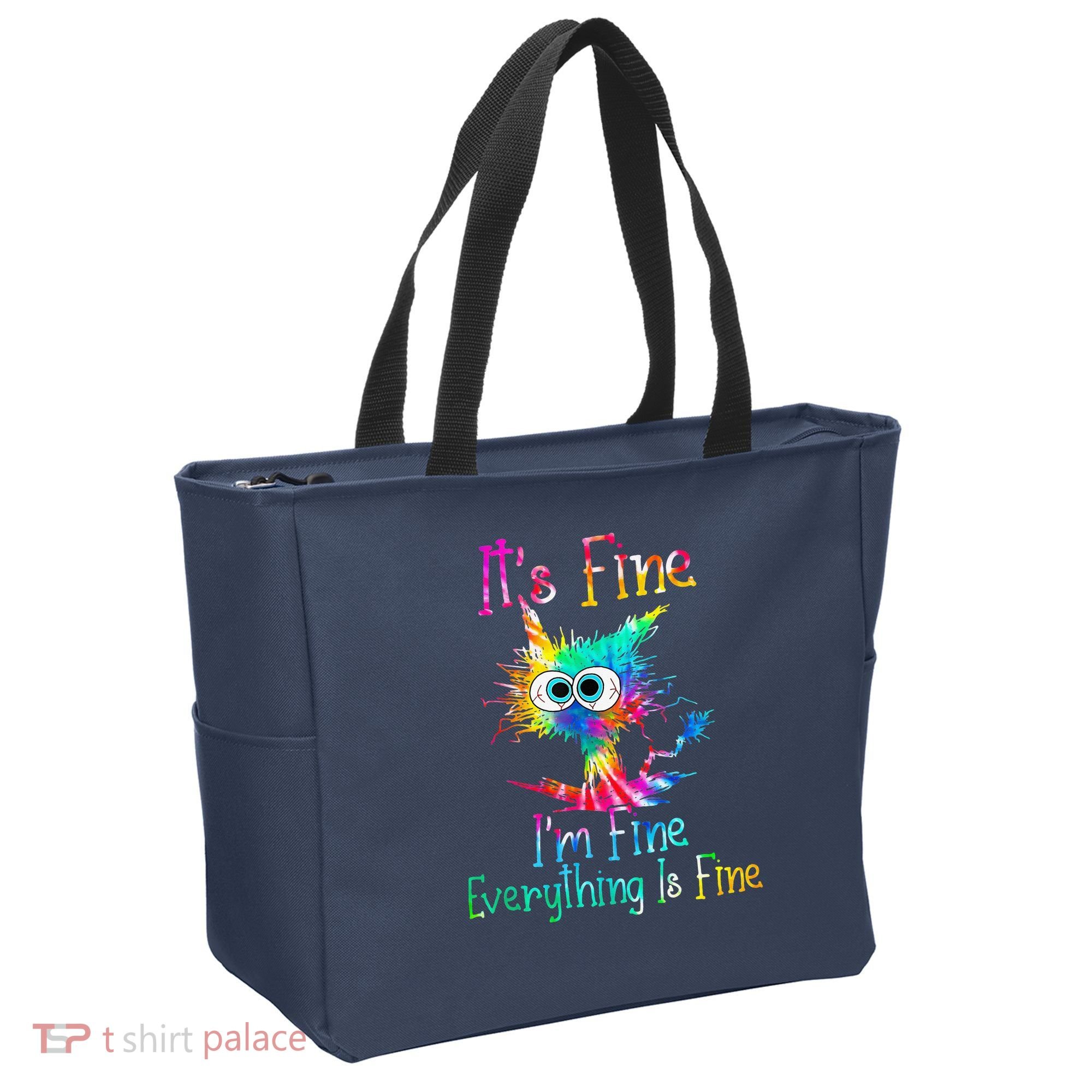 Tie Dye It's Fine I'm Fine Everything Is Fine Funny Cat Tote Bag
