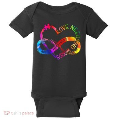 Tie Dye Infinity Heart Love Autism Awareness Needs No Words Baby Bodysuit