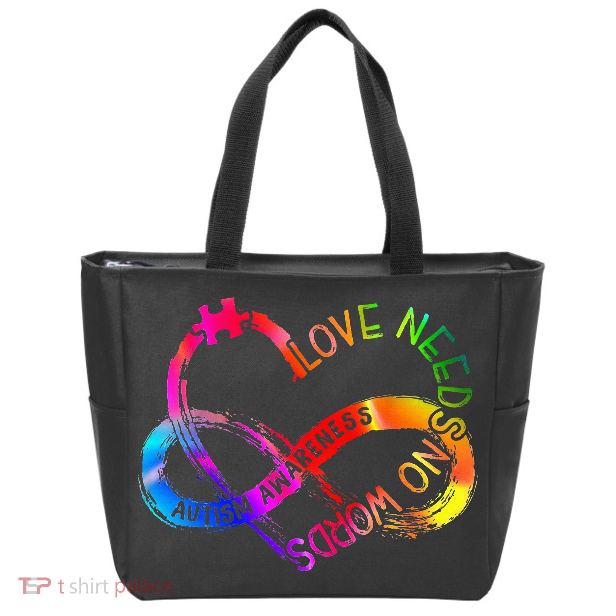 Tie Dye Infinity Heart Love Autism Awareness Needs No Words Tote Bag