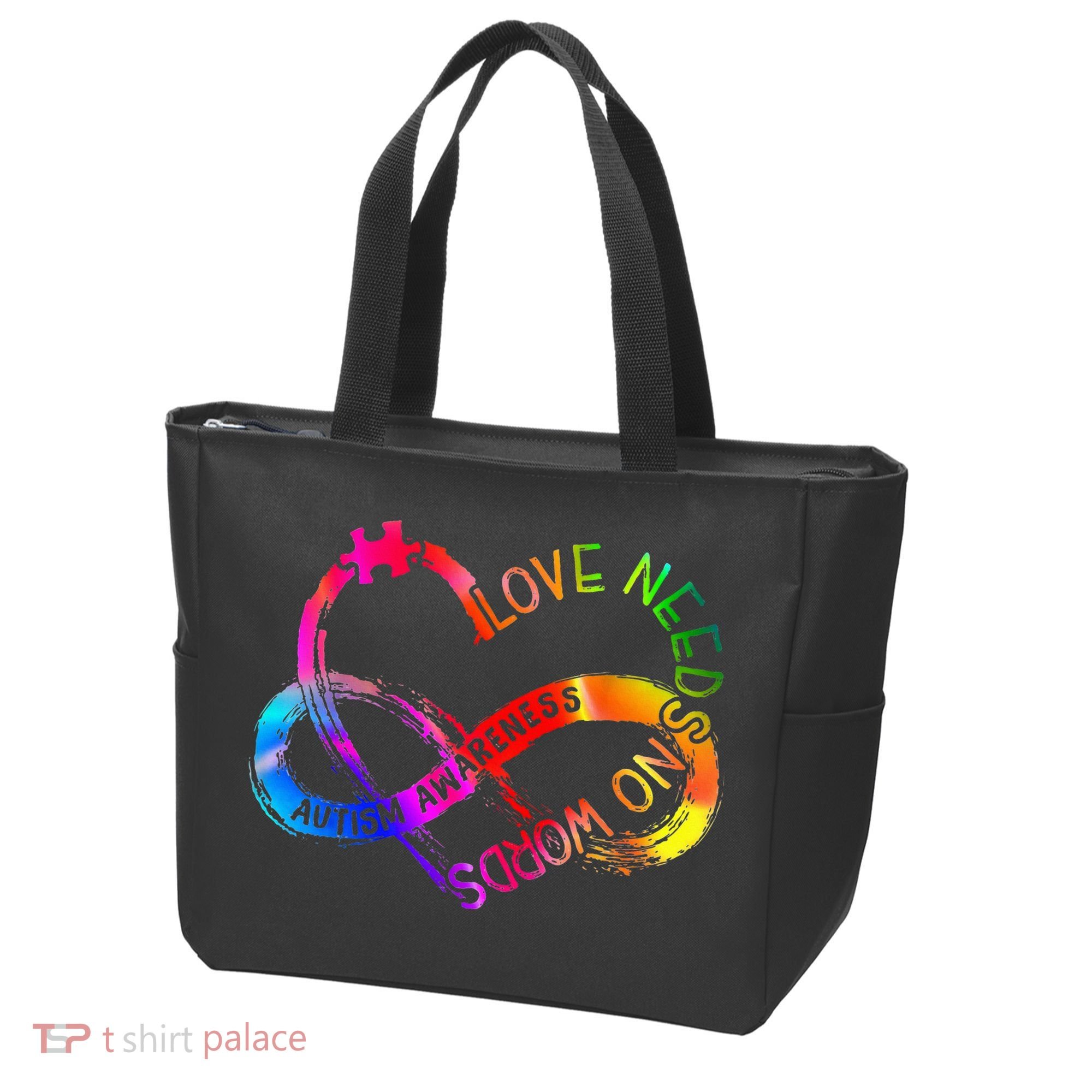 Tie Dye Infinity Heart Love Autism Awareness Needs No Words Tote Bag