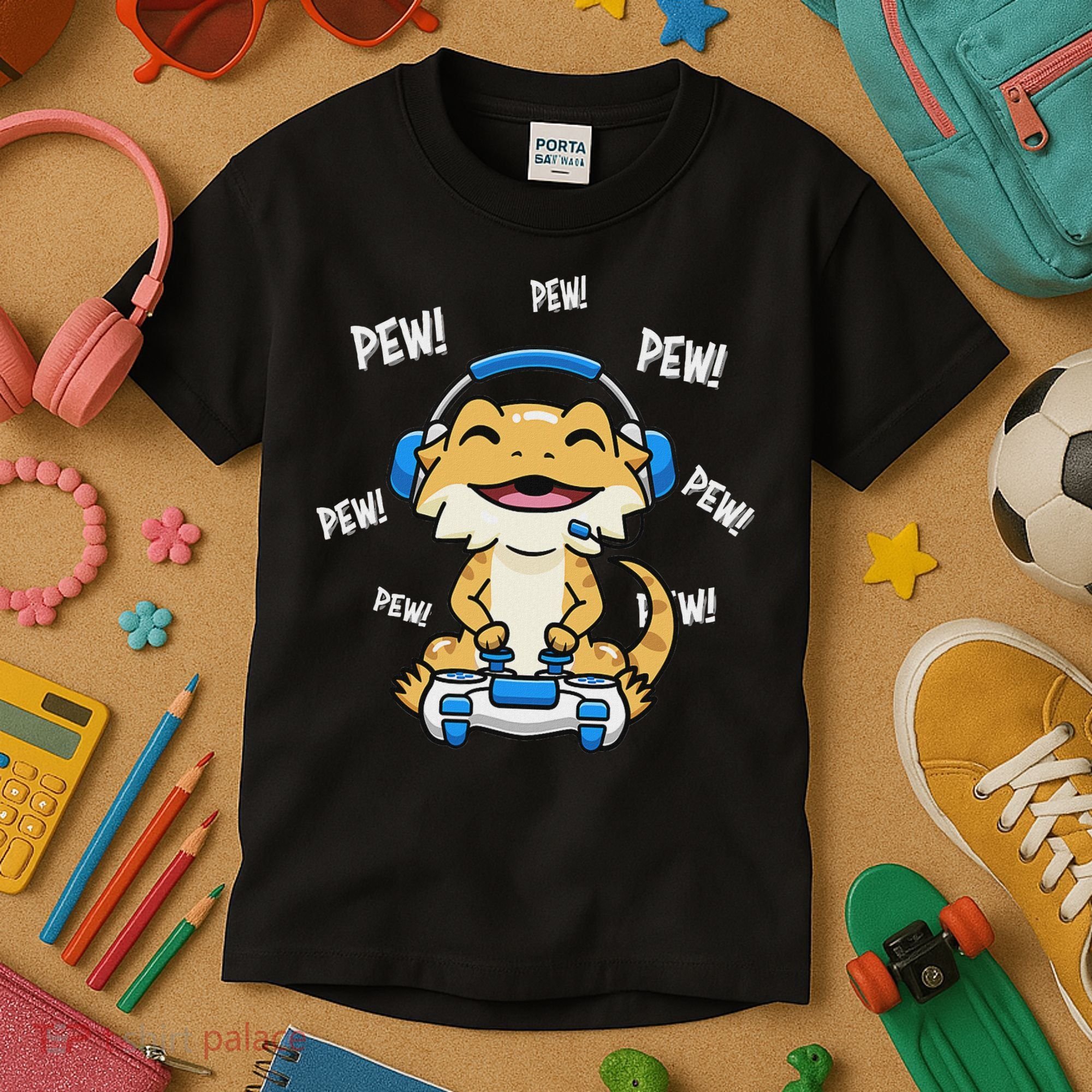 Tiny Dinosaur Kawaii Gamer Bearded Dragon Lover Kids T-Shirt