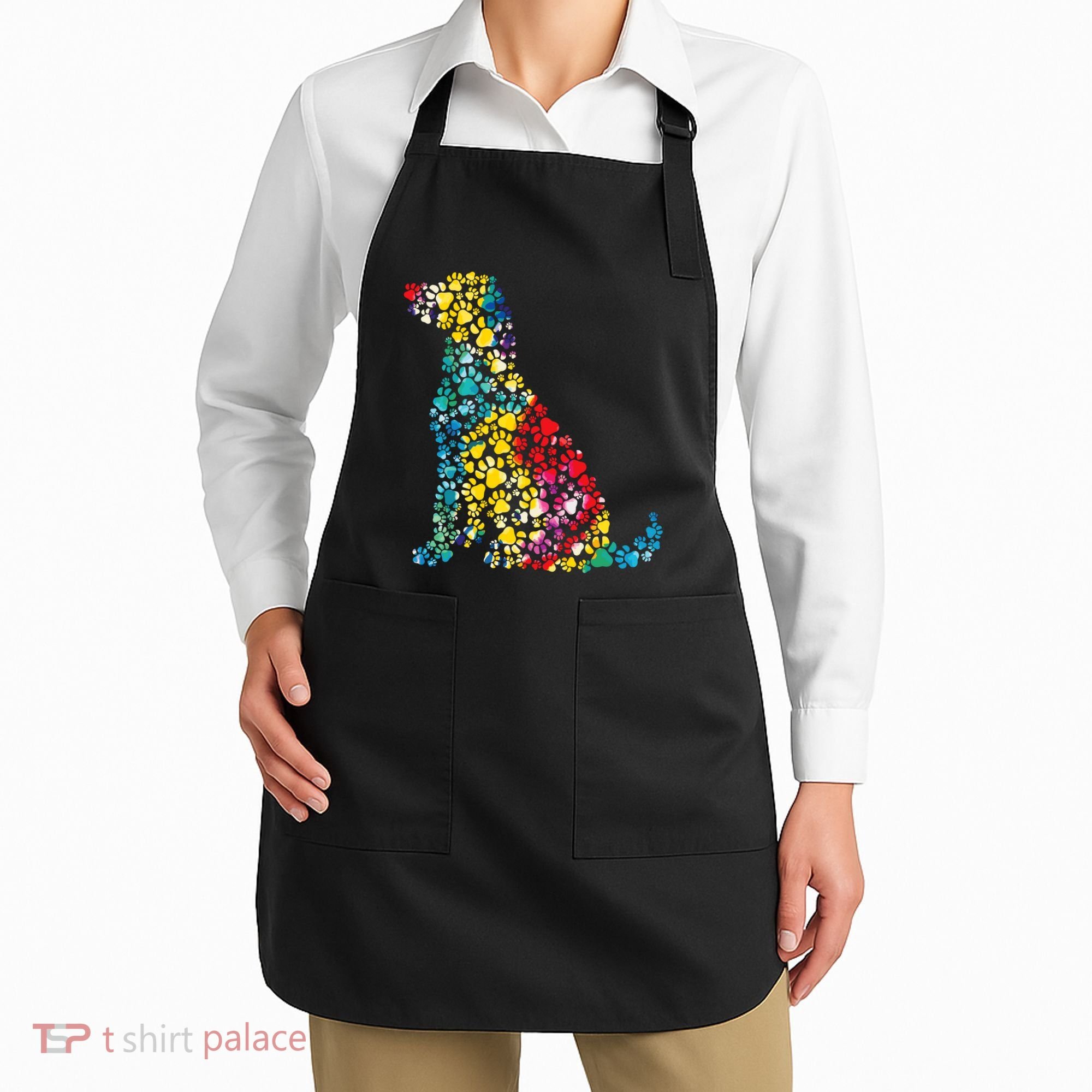 Tie Dye Love Dog Paw Pets Print Animal Lover Rainbow Apron