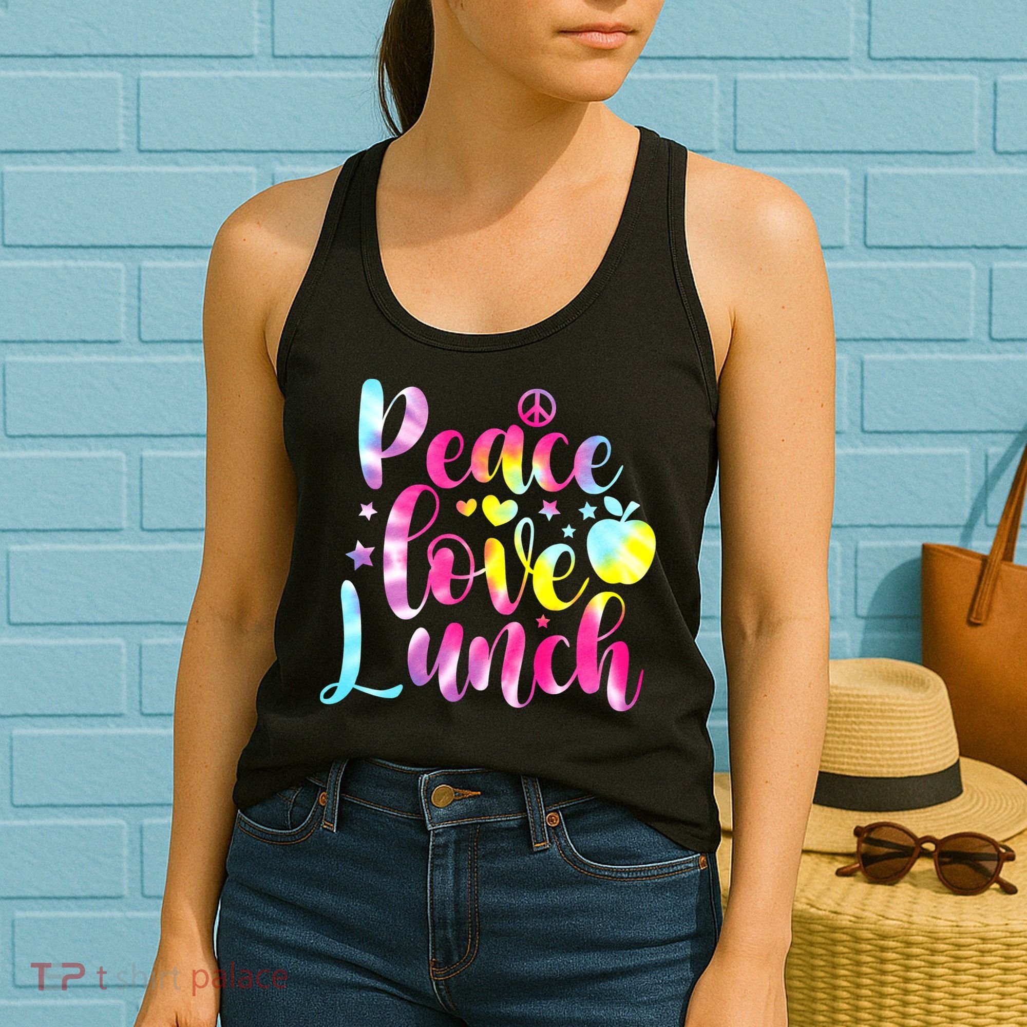 Tie Dye Lunch Lady Peace Love Lunch Cafeteria Squad Wo Women's Tank Top