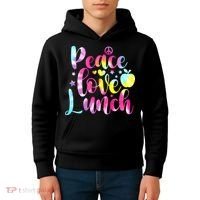 Tie Dye Lunch Lady Peace Love Lunch Cafeteria Squad Wo Kids Hoodie thumb 4