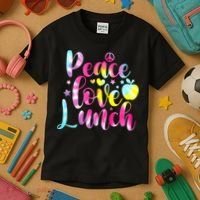 Tie Dye Lunch Lady Peace Love Lunch Cafeteria Squad Wo Kids T-Shirt thumb 3