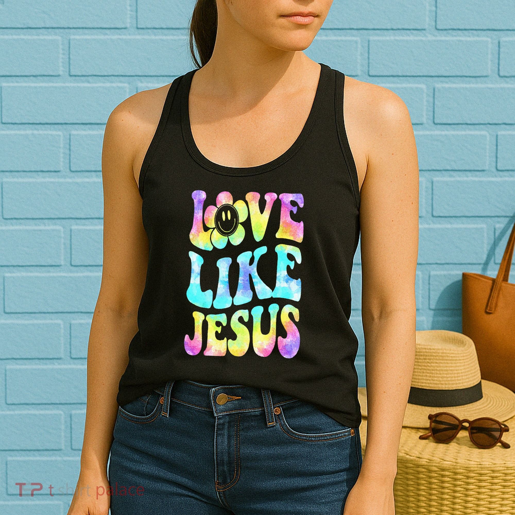 Tie Dye Love Like Jesus Retro Groovy Christian Religious God Women's Tank Top