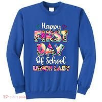 Tie Dye Leopard Happy First Day Of School Lunch Lady Sweatshirt thumb 0