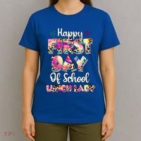 Tie Dye Leopard Happy First Day Of School Lunch Lady T-Shirt thumb 4