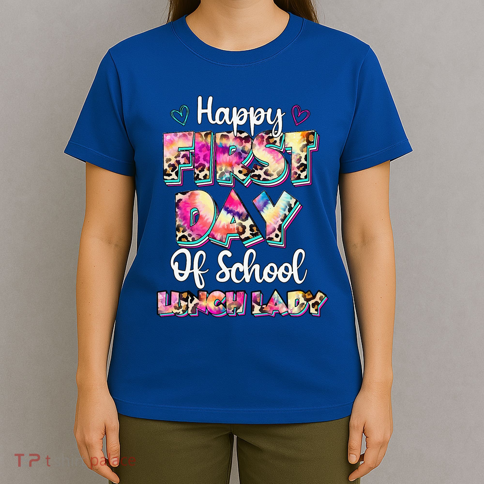 Tie Dye Leopard Happy First Day Of School Lunch Lady T-Shirt