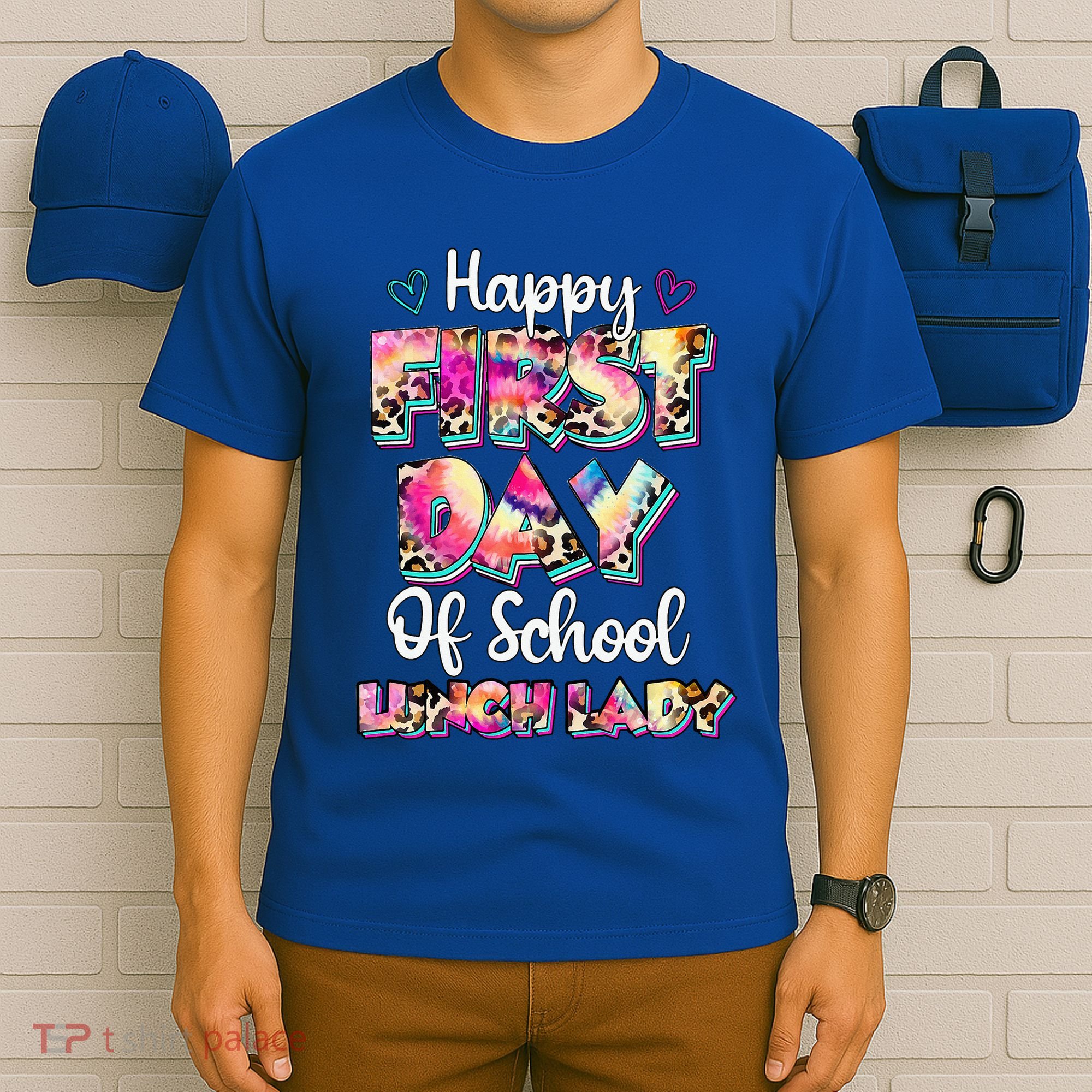 Tie Dye Leopard Happy First Day Of School Lunch Lady T-Shirt