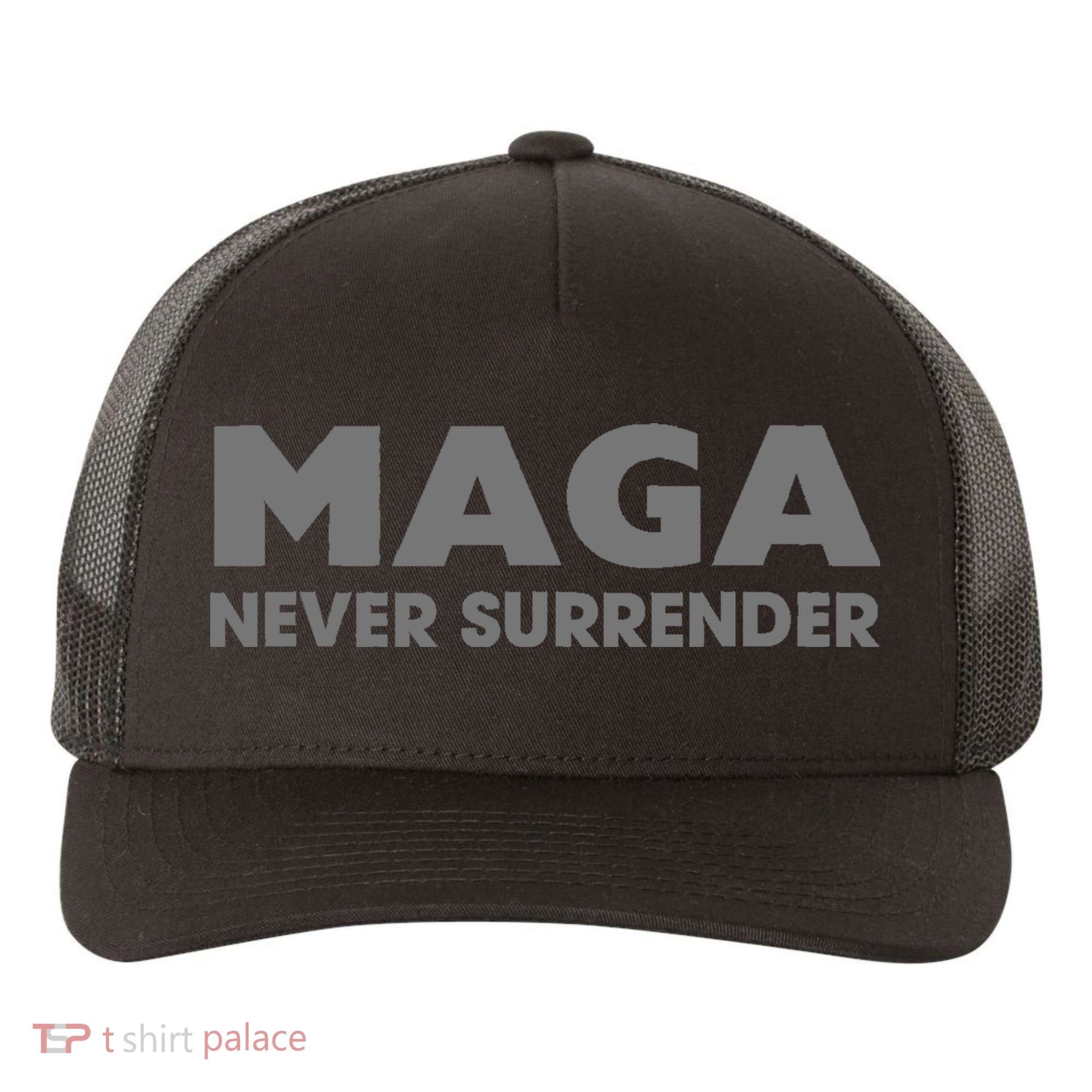 Trump Dark Maga Never Surrender Yupoong Adult 5-Panel Trucker Hat