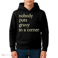 Thanksgiving Dinner Nobody Puts Gravy In A Corner Kids Hoodie thumb 4