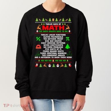 Twelve Days Of Math Teacher Students Ugly Sweater Christmas Gift Women's Sweatshirt