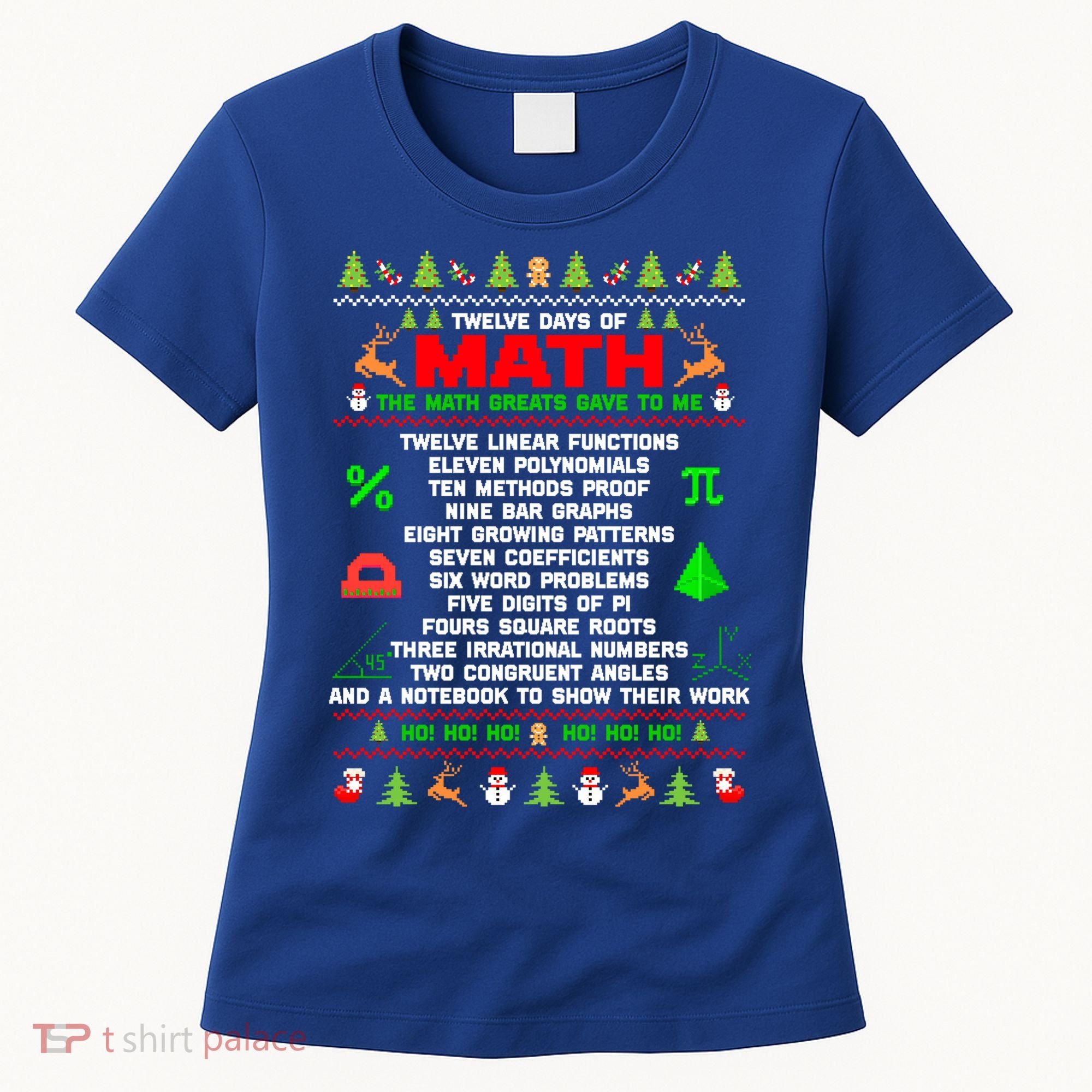 Twelve Days Of Math Teacher Students Ugly Sweater Christmas Gift Women's T-Shirt