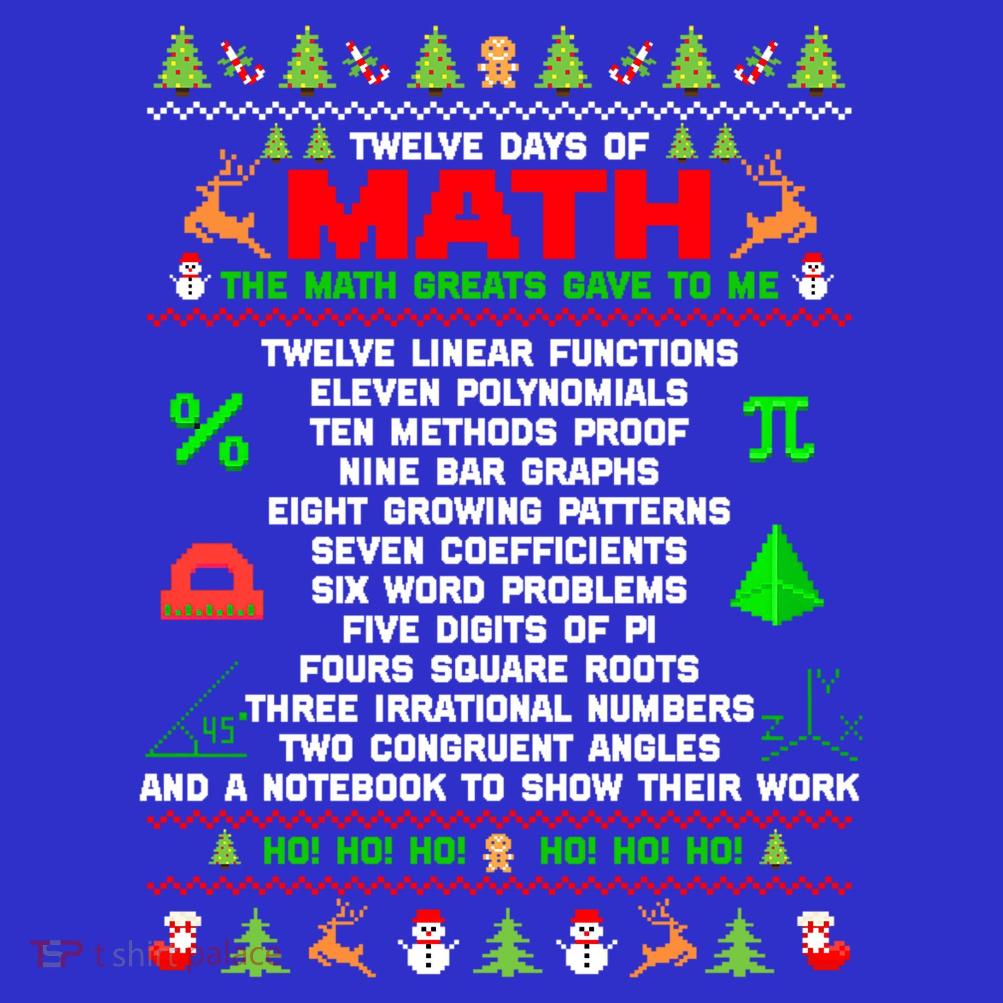 Twelve Days Of Math Teacher Students Ugly Sweater Christmas Gift Women's T-Shirt