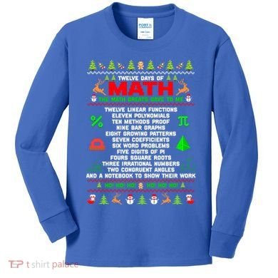 Twelve Days Of Math Teacher Students Ugly Sweater Christmas Gift Kids Long Sleeve Shirt