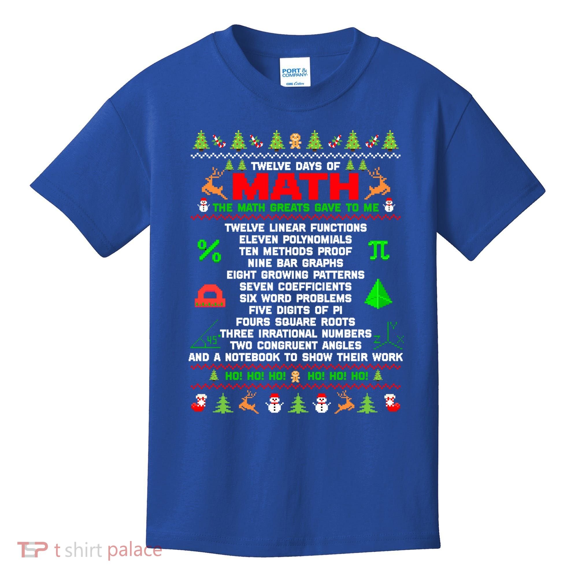 Twelve Days Of Math Teacher Students Ugly Sweater Christmas Gift Kids T-Shirt