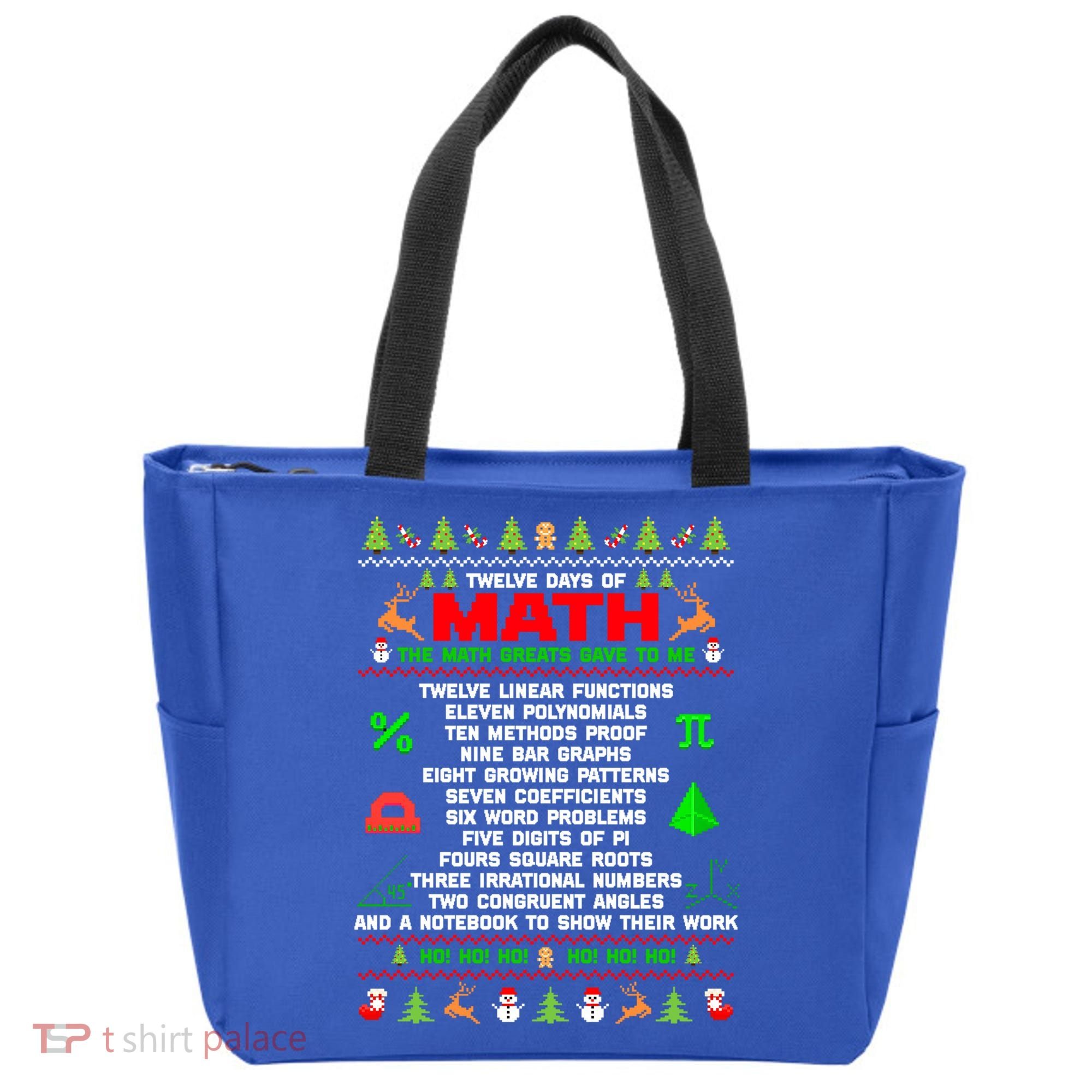 Twelve Days Of Math Teacher Students Ugly Sweater Christmas Gift Tote Bag